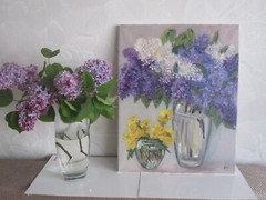 bouquet of lilacs original oil painting, dandelions oil painting, flowers art