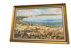 Vintage Large Irma Wallem Canvas Oil San Francisco Bay/Golden Gate Bridge 34″x24