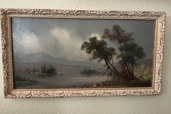 Antique William Merritt Post Original Oil Painting Signed W Post Landscape Board