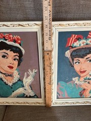 Set of 2 Framed Unique Hand Painted (by Number) Artwork w/Fancy Lady as Subject