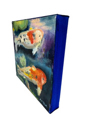 Original Oil Painting Koi Fish Pond OOAK 10×10″ Gallery Wrapped Wall Decor