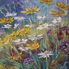 Golden Wildflower Meadow Original Oil Painting Floral Landscape Nature Wall Arts