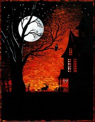 8×10 HALLOWEEN print of PAINTING RYTA WITCH BLACK CAT FOLK VINTAGE STYLE Art 🍁