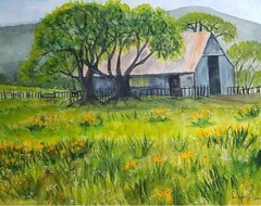 Original Watercolor Barn And Meadow 15 x 12.