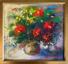 Oil painting Flowers Still life Ukrainian painter Fiberboard Framed original