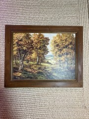 Framed Realism Landscape Painting with Trees, Nature Theme, Single Piece