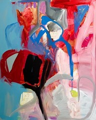 Large Vertical Abstract painting, America inspired, signed by artist,60 x 48 in