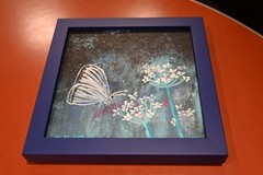 Butterfly in White acrylic painting with Queen Anne’s lace