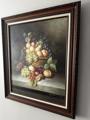 Signed Sam Original Oil Painting Fruit Still Life on Canvas Framed 26”x 30”