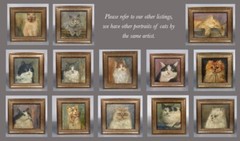 Vintage French Oil Painting, Portrait of a Black & White Cat Yellow Eyes Signed