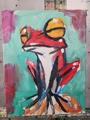 Aleph Hand Painted Animal Frog 11×14 Abstract Acrylic Canvas Living Room Decor