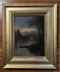 Antique (19 C ) Oil Painting- Mountain Landscape W Lake-Tonalist-Vintage Frame