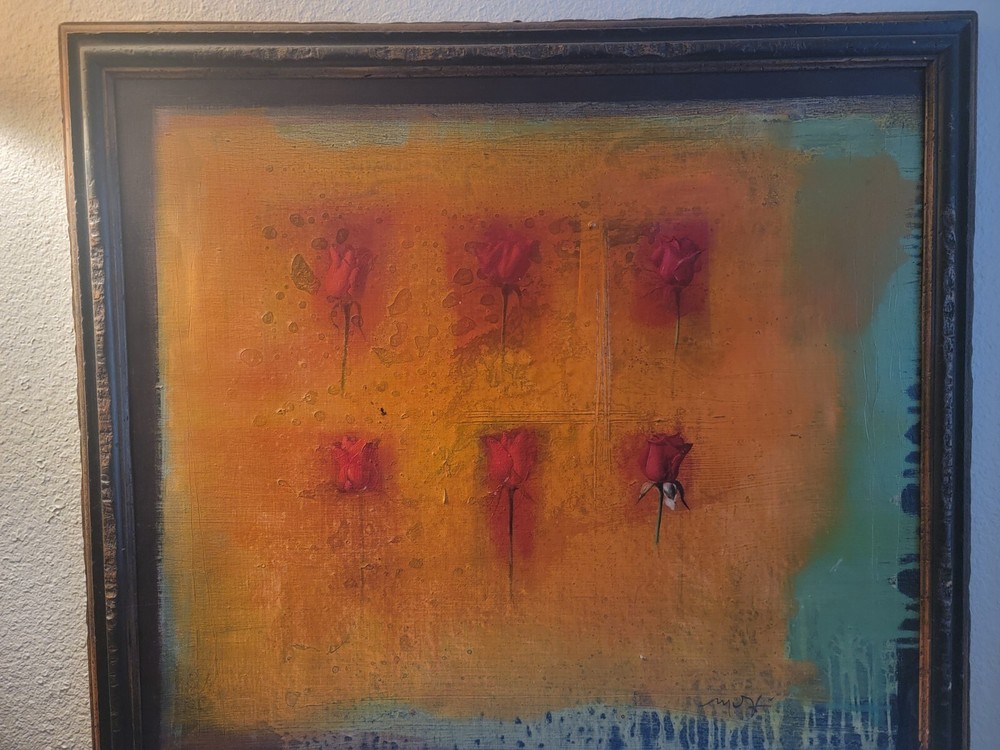 Oil on Canvas, Red Rose Orange Texture, by Madiai, 32 x 36, 36 x 40.5 Framed