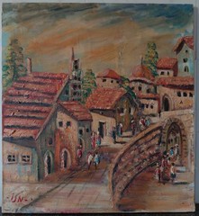 Jerusalem Yemin Moshe c. 1950s–60s Oil impasto Painting Signed Hebrew judaica