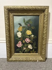 American School Still Life Oil On Board Painting