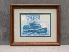 Ron Aviet „Seals on a Buoy“ Print Double Signed Framed w/Glass