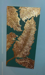 Textured Contemporary Abstract Botanical Leaves Green & Gold Canvas Painting