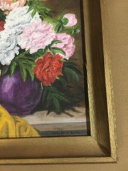 Betty Berry Spatz „Purple Vase Of Flowers“ Oil Painting – Signed And Framed