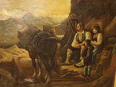 19th Century European Oil Painting – Family and Horse in Mountain Landscape
