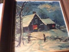 Rare~Mary Altha Nims~Original Oil Board Painting~Moonlit House~Winters Night~Art