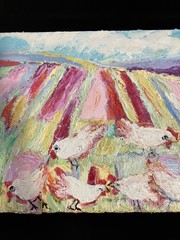 “Taos Chickens” Oil Painting Original Painting Large 18” X14”
