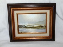 Vintage MCM Framed SEASCAPE OCEAN PAINTING On Board, Signed SIMON