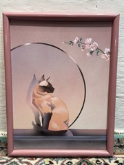1980’S ORIGINAL Airbrush Painting Haventy Signed Canvas Cat Art Deco