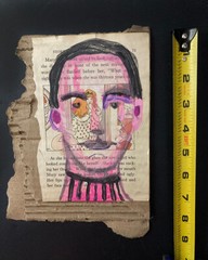 Man Portrait Painting Original Unique Paintly Naive Pink Collage Art Miz Katie
