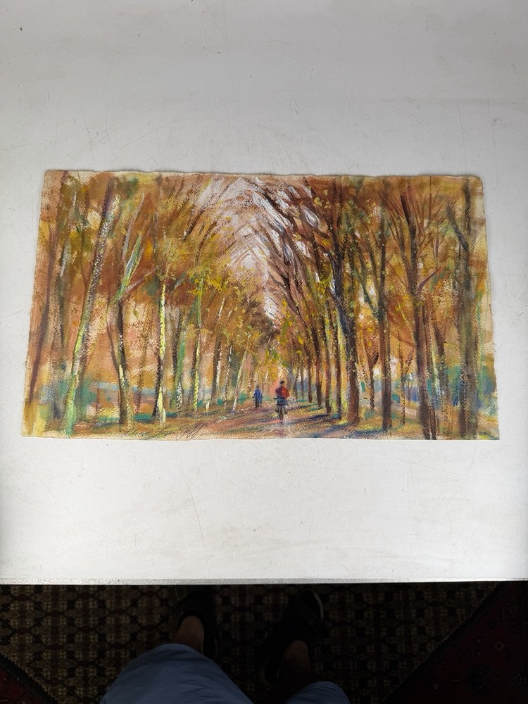 Lloyd Lozes Goff Watercolor Painting „Autumn Road“ WPA Modernist Art 22×13.25