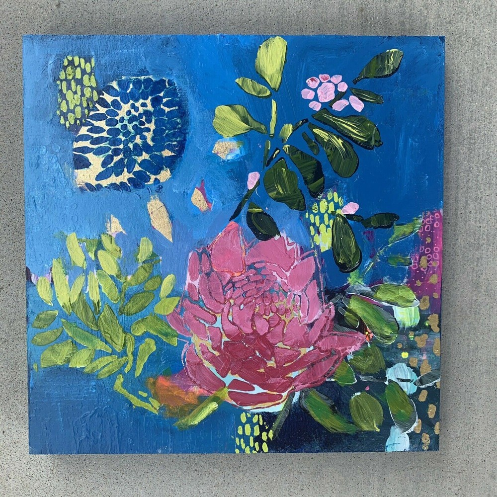 Art Floral Modern Abstract Wall 10″ x 10” Cradled Wood Signed Artist Eau Claire