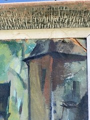 1953 Swedish Modernist Street Scene Oil Painting Signed Alberts Volasvirs