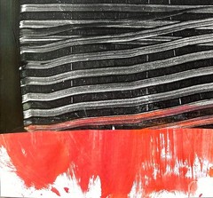 Hand Painted Black+Red Abstract 9×12 Acrylic Collage on Paper, Holly Hammond