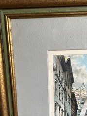VTG Architecture City Street Painting Signed 12 X 9″ Matted Galley Wall Framed
