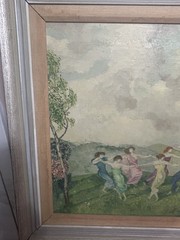 Vtg Signed HLK original oil painting copy of Franz Von Stuck Circle Dancing Old