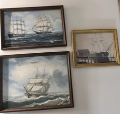 Set Of 3 Glen A. Fowler 1970s Paintings Of Ships American Newburyport Artist Art