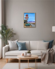 Atherton 11×14 Original Americana Abstract Painting „Route 66 Hotel“ hand signed
