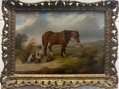 H S Cottrell (1840 -1860) :Farm Labourer And Dog Resting , Oil On Canvas