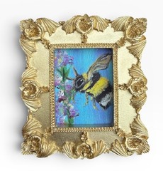 Bumblebee & Lavender miniature art watercolor print in vintage ornate frame