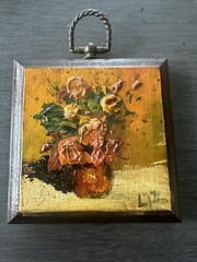 Vintage Oil on Board Floral Painting Signed Liz 3D Impasto Small