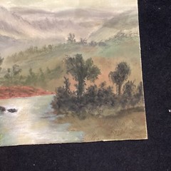 Antique Pastel Painting Mountain Landscape Moonlit Full Moon Hudson River School