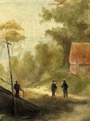ANTIQUE 19TH CENTURY EUROPEAN LANDSCAPE OIL PAINTING OLD EUROPE SEASCAPE 1880s