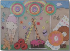 ACEO PRINT of Candy Sweets Treats Acrylic & Pencil by Charlene Slie