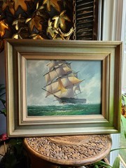 Vtg Original Oil Painting Sailing Ship Nautical Seascape Signed J James Gallery