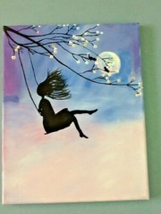 A Hand Painted (Not Signed) Shilouette of a Girl on a Swing 14″ H x 11″ W