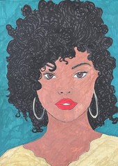 Curly Hair Aesthetic Black Woman |OOAK Original 9 x 12 Acrylic & Ink Portrait