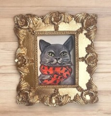 Mini framed whimsical Cat prints of my paintings in vintage style ornate frames