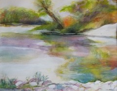 Painter Suzanne Obrand, Holocaust Survivor, Watercolor, Reflections on the Water