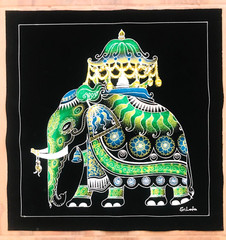 Modern hand-painted on Black velvet Original Art fabric, Sri Lanka Elephant