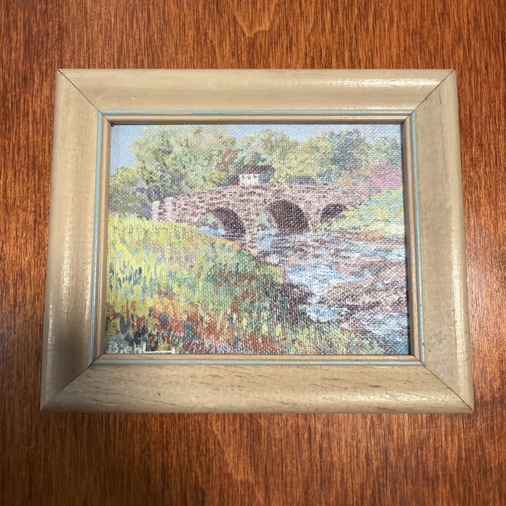 Joan Biehl Signed Painting on Board “Stocker Mill Bridge“ Framed