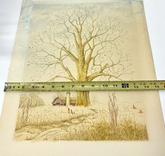 Vintage Original Art “Late Autumn” Signed Mary Anne Wright Watercolor Pen Barn